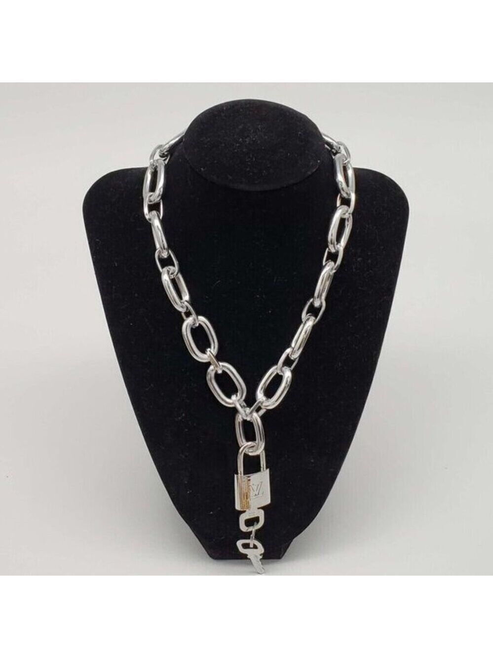 Silver-Plated Necklace with Authentic Louis Vuitton Padlock